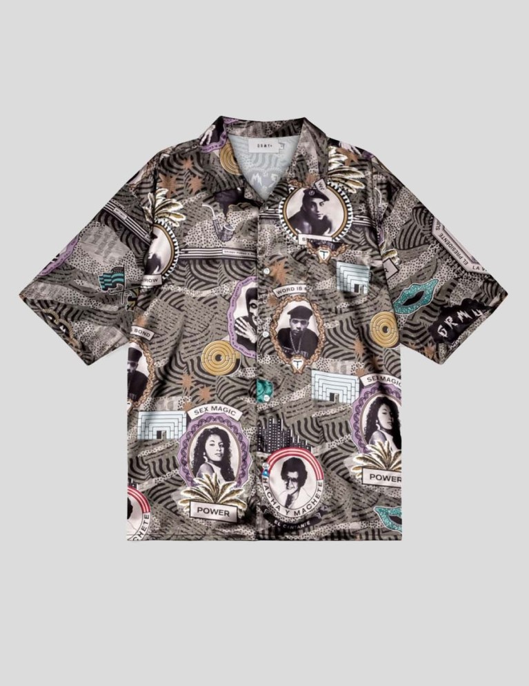 Camisa GRIMEY supastar satin button up shirt green